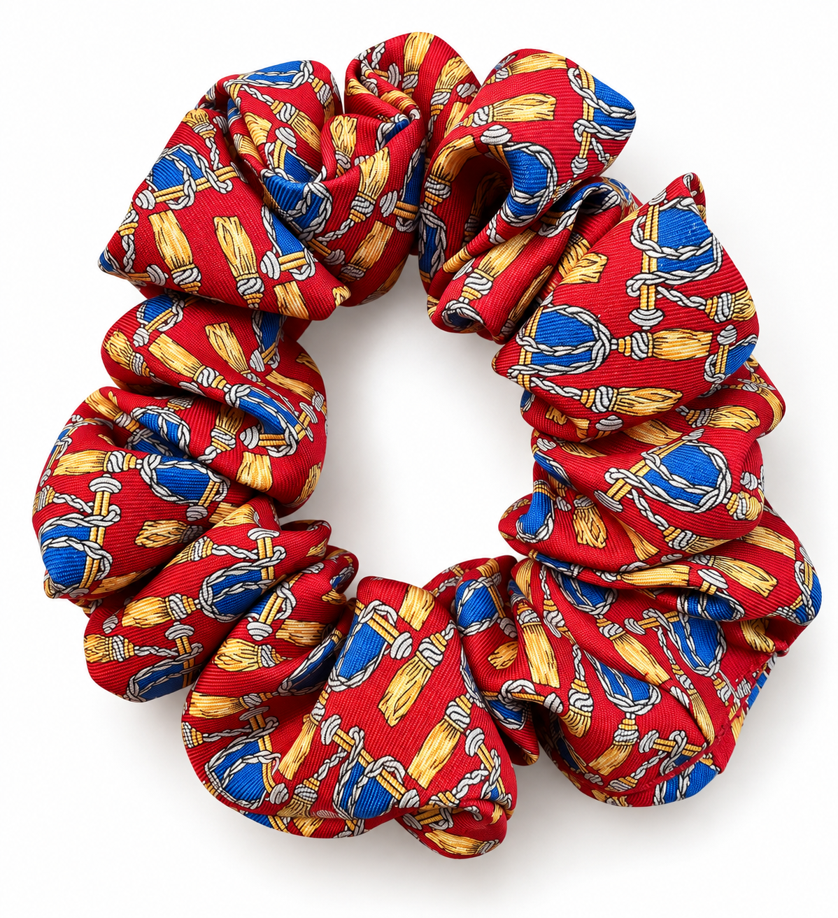 Rosso Tassel crvena svilena gumica za kosu sa ornamentima